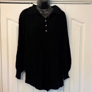 Anrabess V-Neck Long Sleeve Bodysuit Black Women Size Small